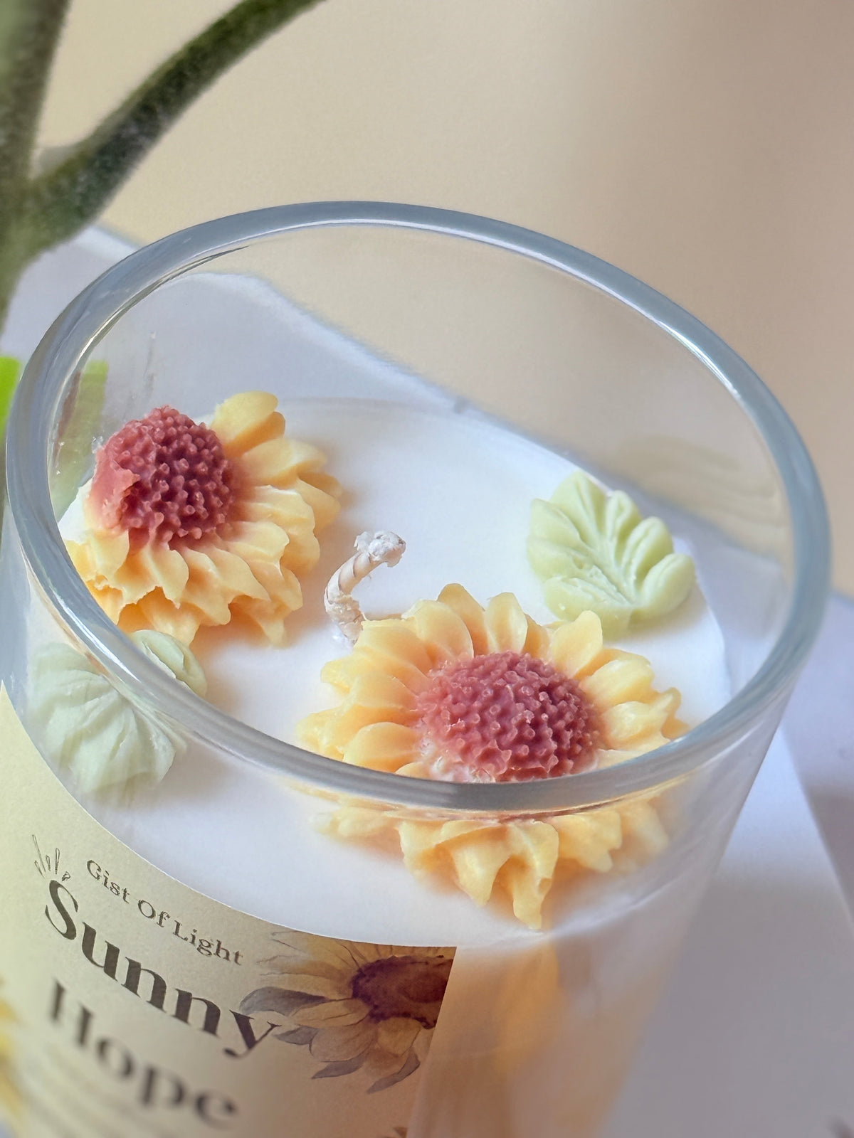 Floral candles: Sunny Hope coconut soy candle with two moulded wax sunflowers, hand poured in Kelowna BC