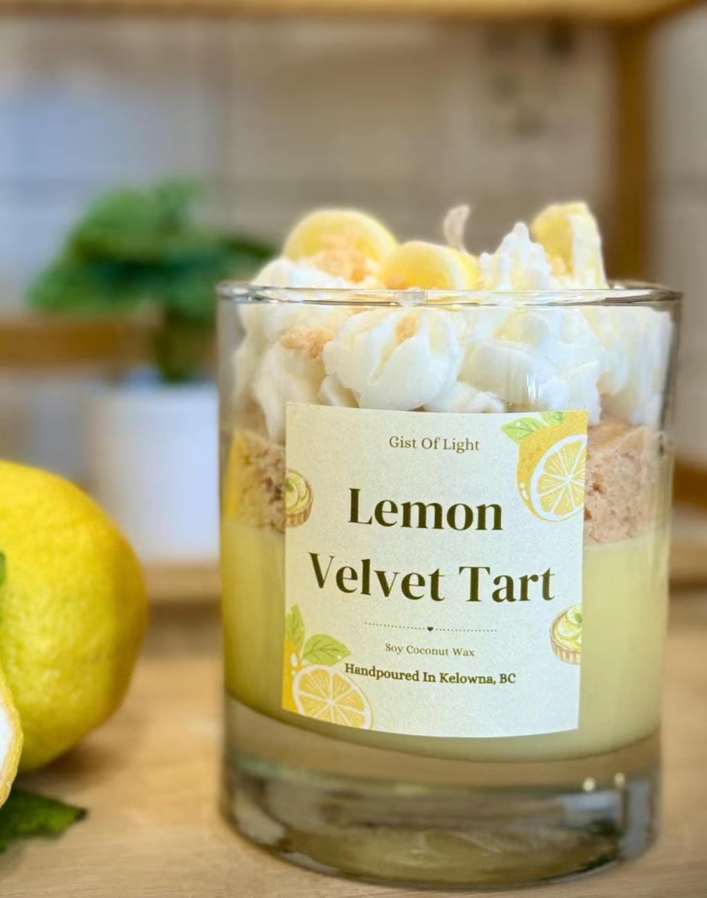 Lemon Velvet Tart zesty citrus dessert candle in coconut soy wax