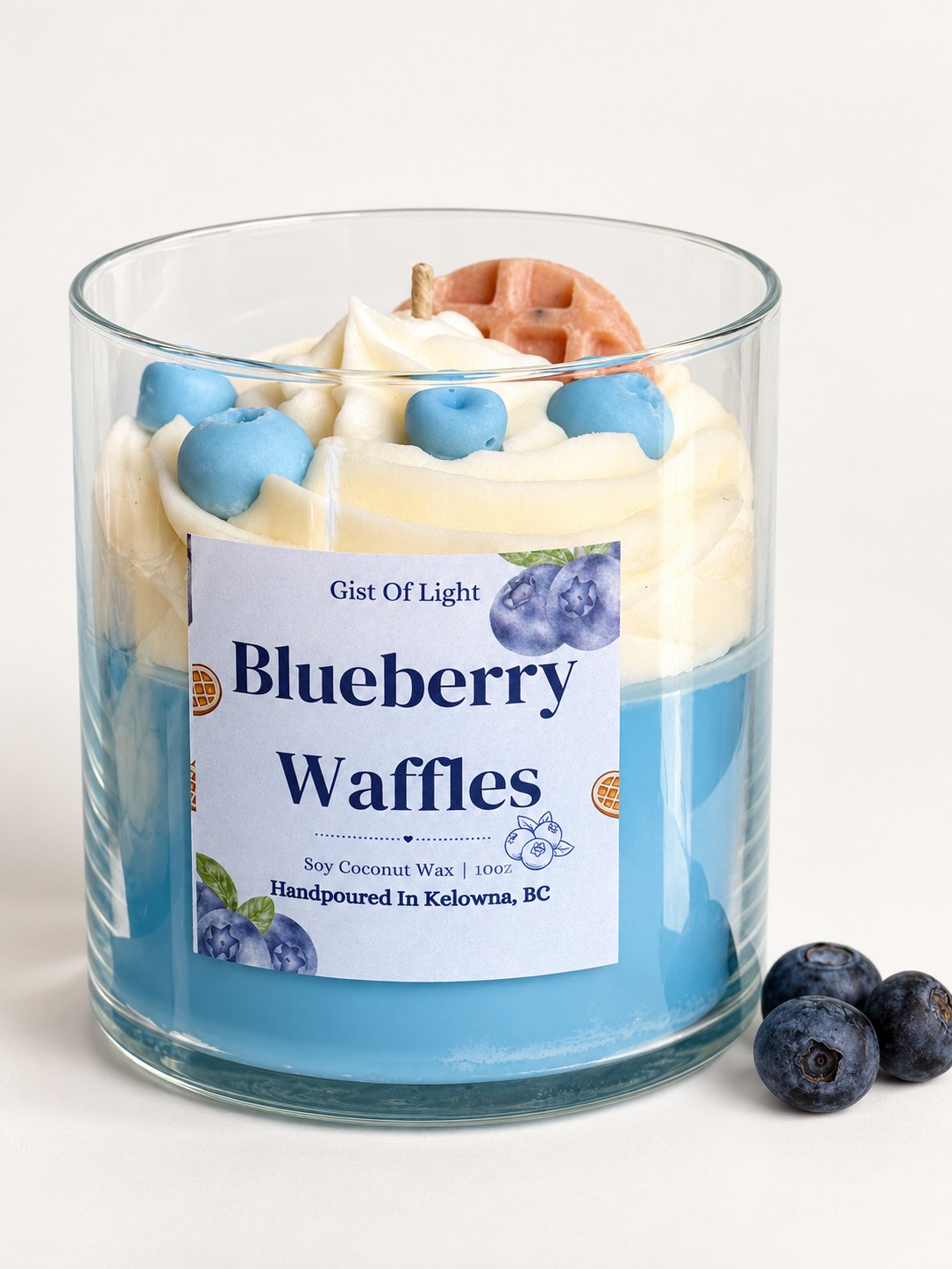 Blueberry Waffles hand poured coconut soy candle on a plain white background