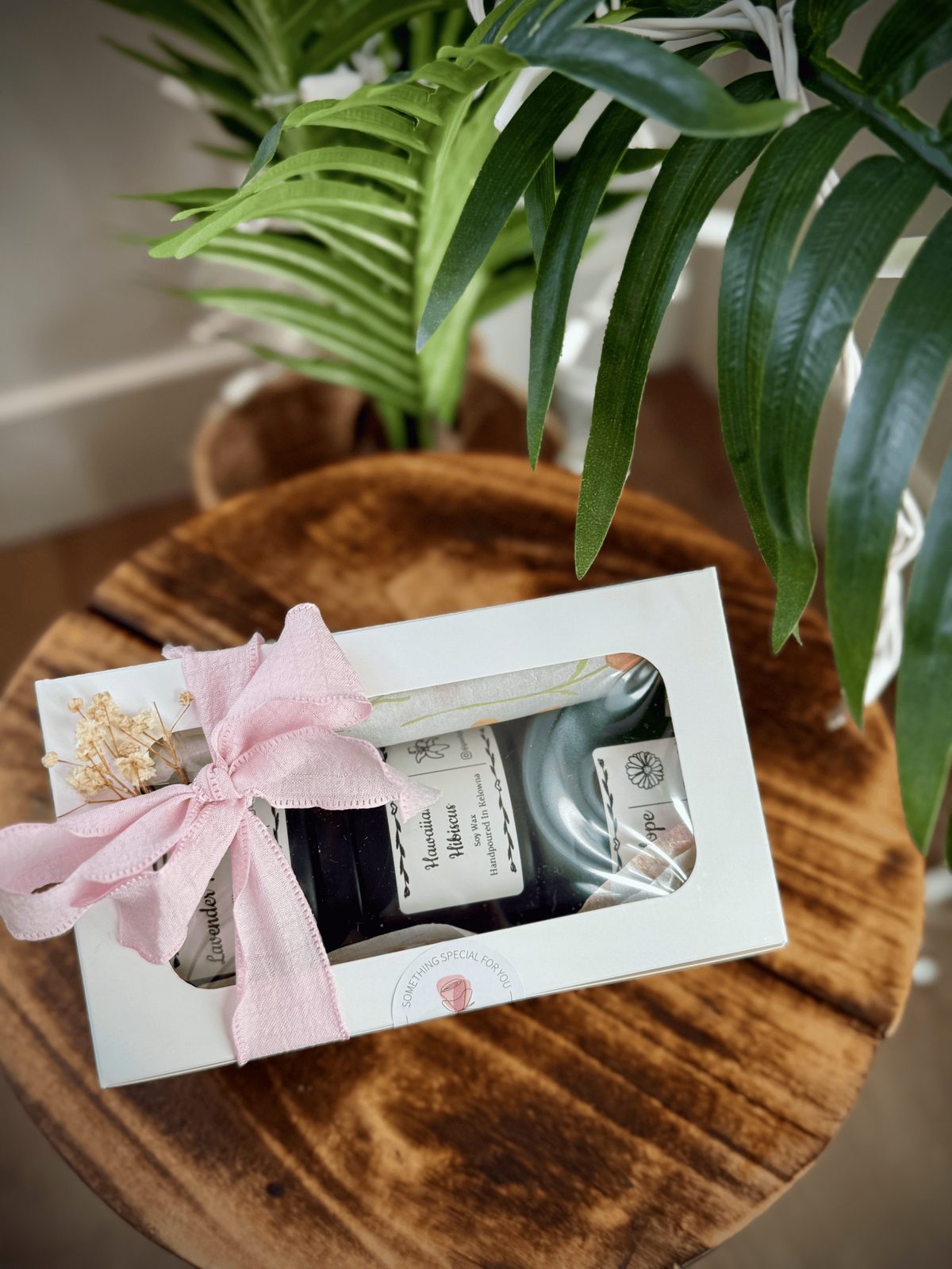 Floral Trio candle gift box with Lavender Paradise, Hawaiian Hibiscus and Sunny Hope coconut soy candles