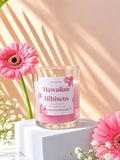 Hawaiian Hibiscus candle in a clear glass jar, front label, 5 oz coconut soy wax from Kelowna BC