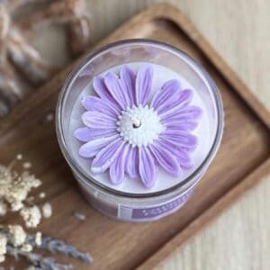 Lavender Paradise Candle with floral design.
