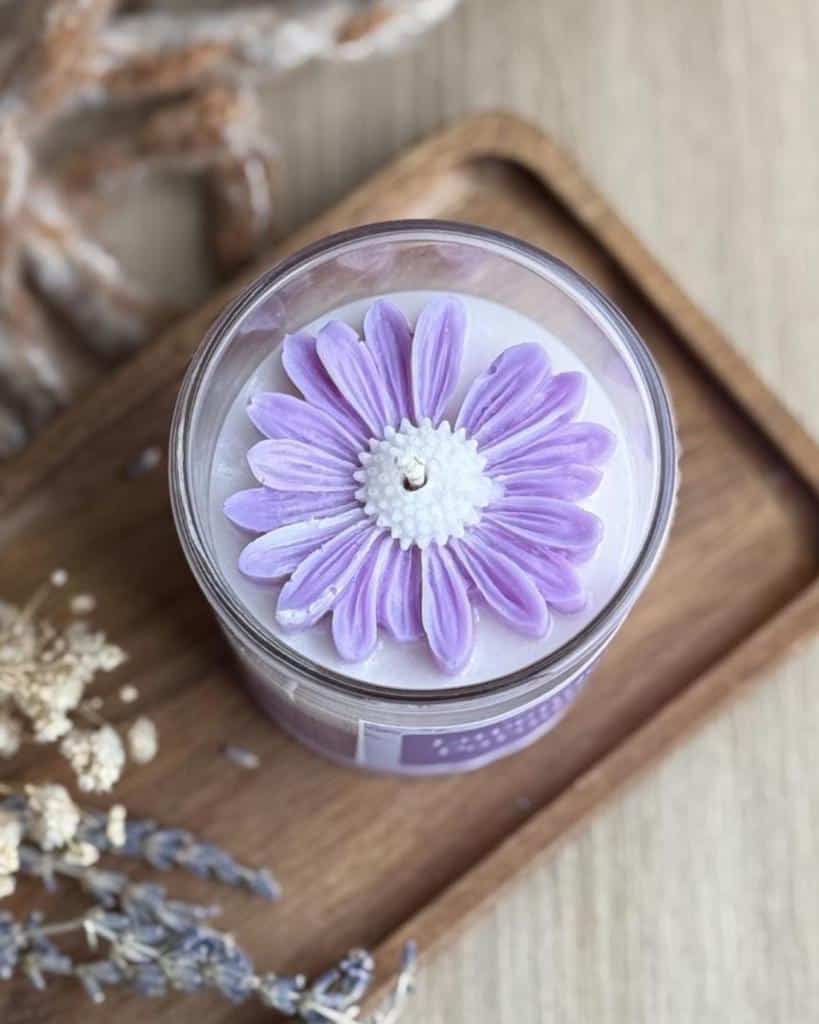 Lavender Paradise Candle with floral design.