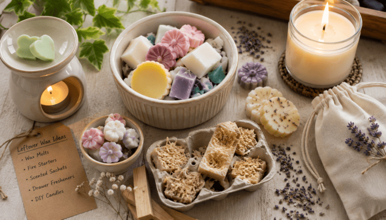 Natural soap and candle arrangement for relaxation and self-care.